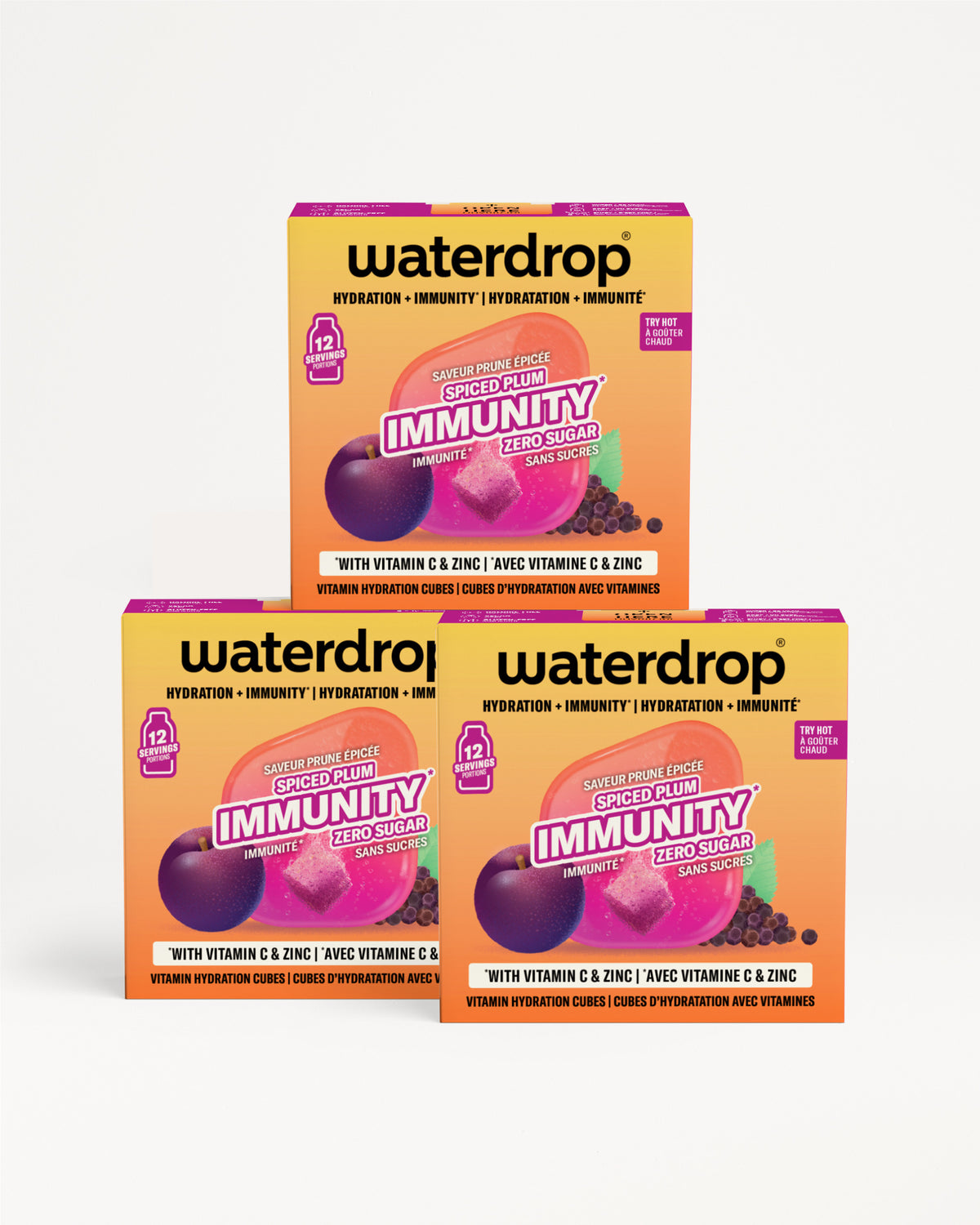 Tri Waterdrop kutije poređane u trouglasti raspored.
