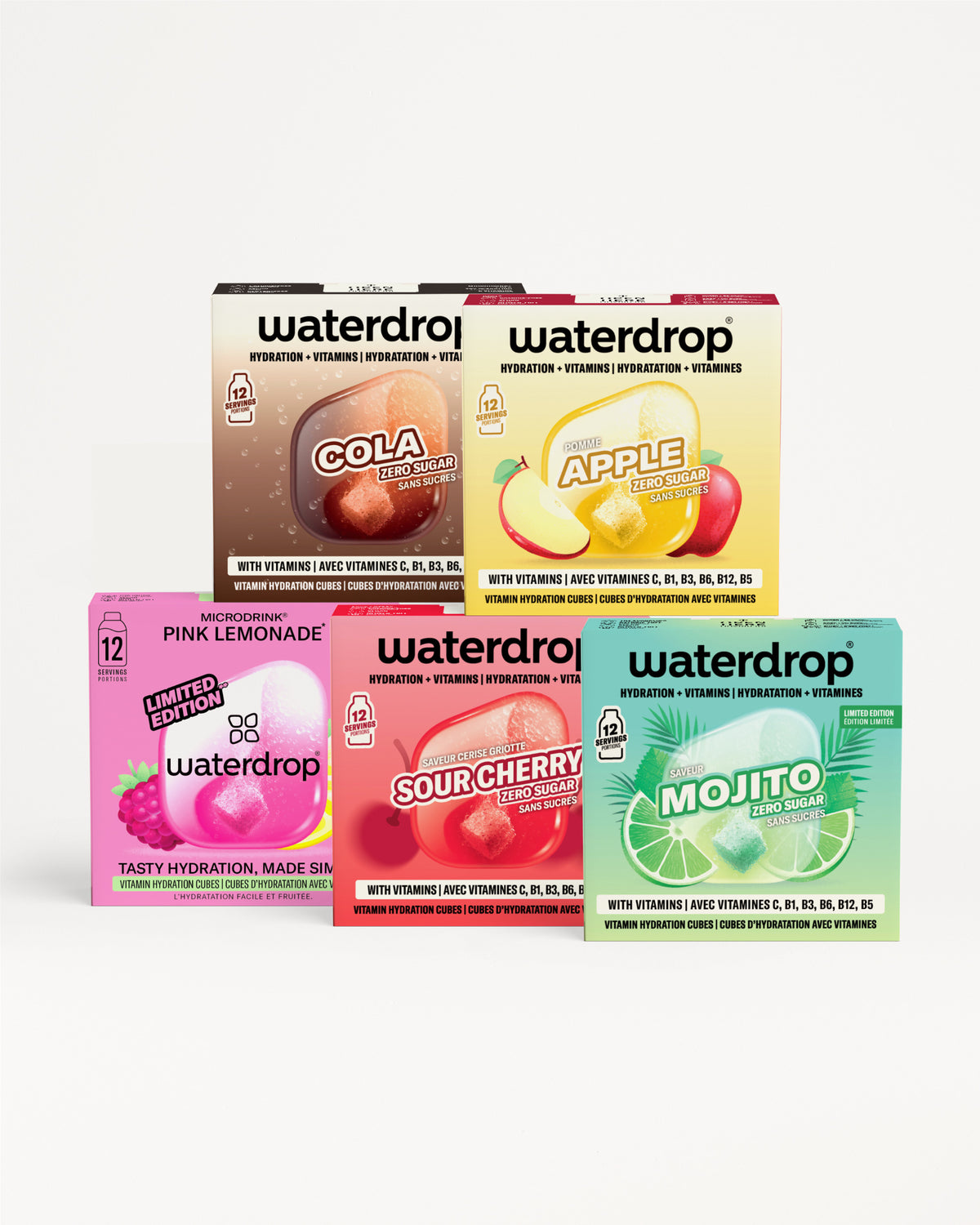 Raznovrsne Waterdrop kutije prikazane u složenom rasporedu.
