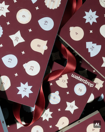 Advent kalendar sa brojevima na vratima i crvenim trakom.